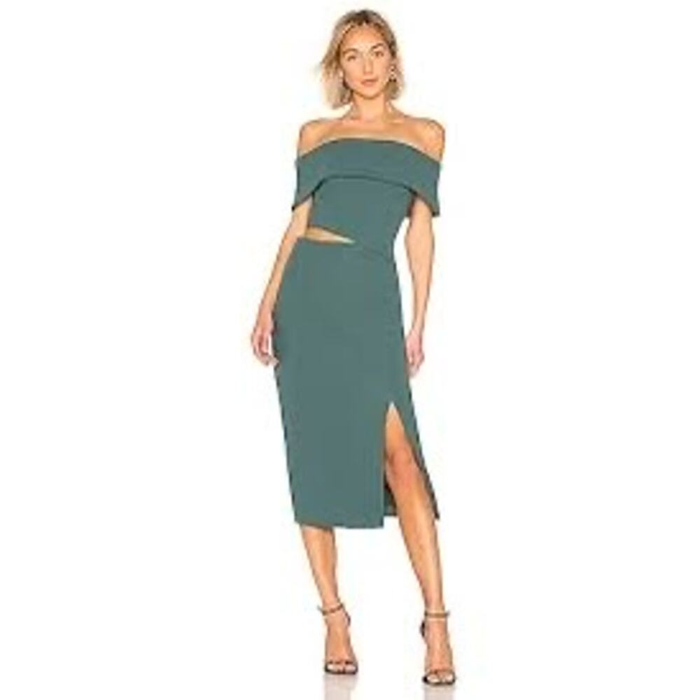 Elliatt Teal Off-Shoulder Midi Dress with Side Slit